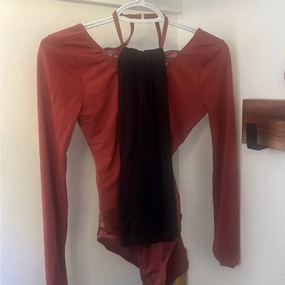 Rust Long Sleeve Dance Costume with Black Pants